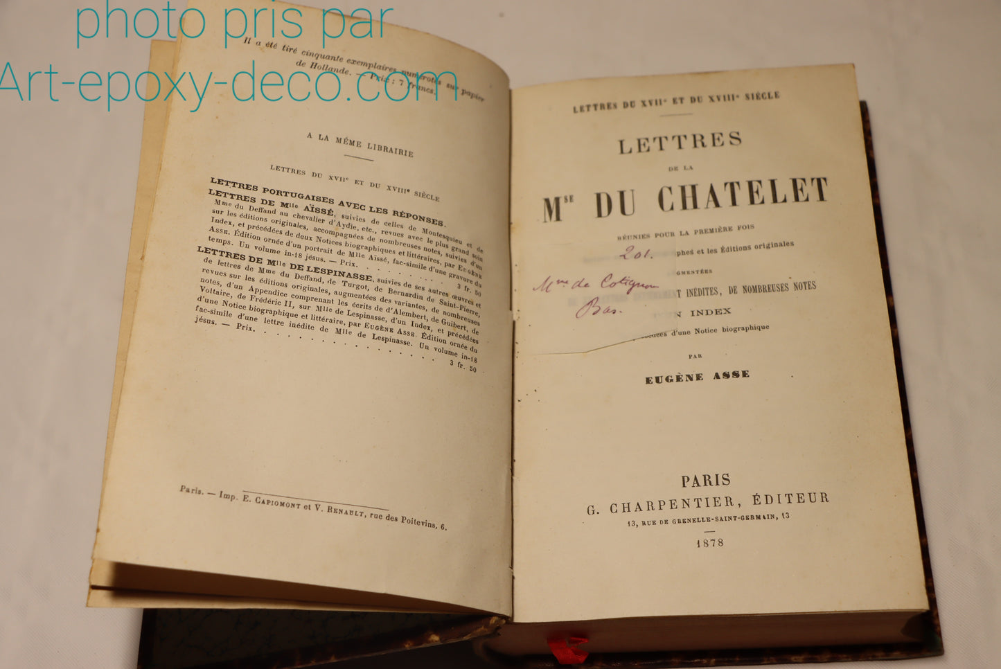 Lettres de la marquise du châtelet Charpentier 1878 relié