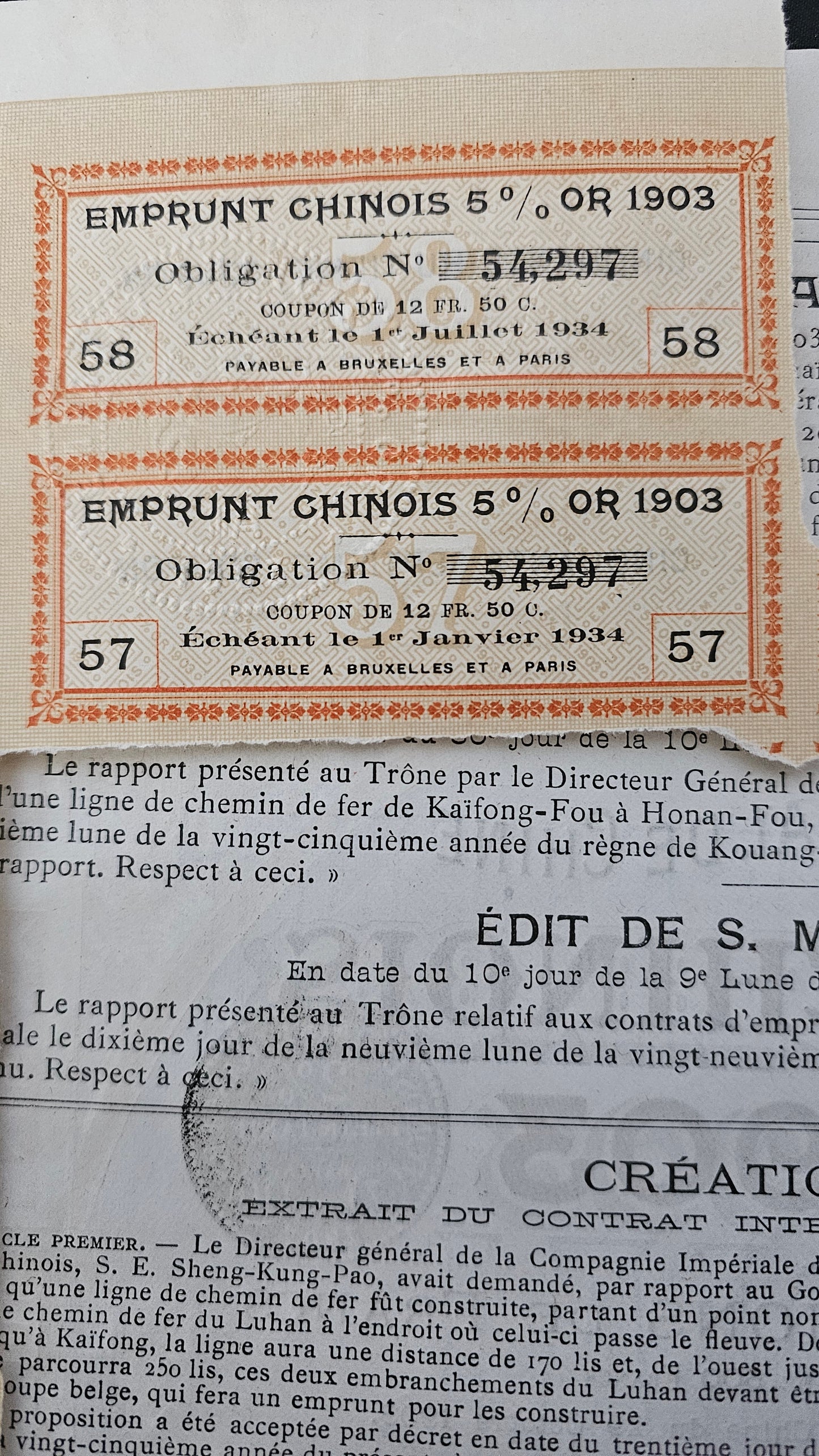 Gouvernement Impérial de Chine - Emprunt Chinois 5% Or 1903